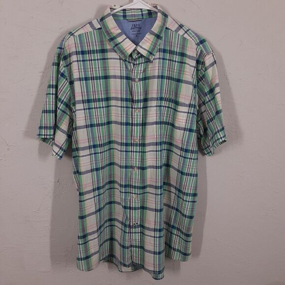 Izod Saltwater Relaxed Classics Shirt Mens XL Plaid Short Sleeve Button Up - Picture 1 of 7
